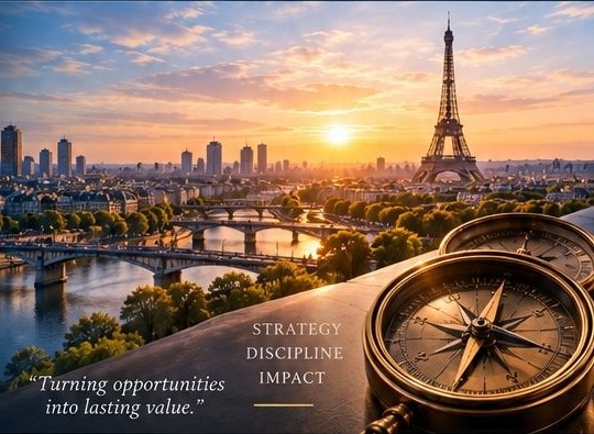 Paris skyline, Eiffel Tower and compass